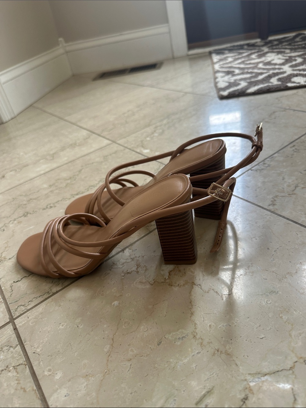 Nine West Nude Strappy Block Heel Sandals - Picture 2 of 3